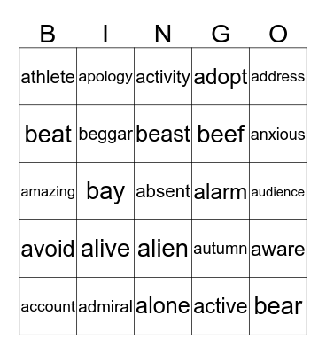 Intermediate 1 Bingo Card