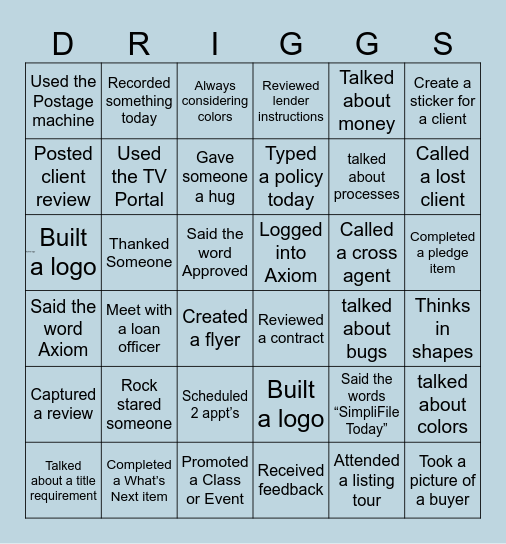 Reputation Rising Bingo Card