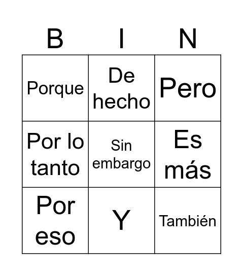 Bingo de conectores 🔮 Bingo Card