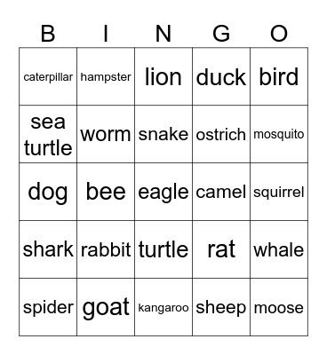 Animals! Bingo Card