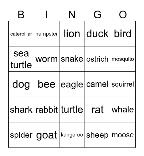 Animals! Bingo Card