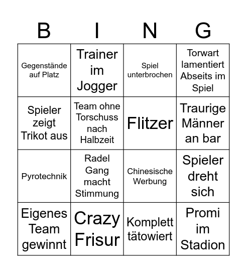 Fusball Bingo Card