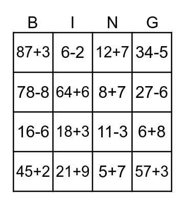 Dodawanie i odejmowanie Bingo Card