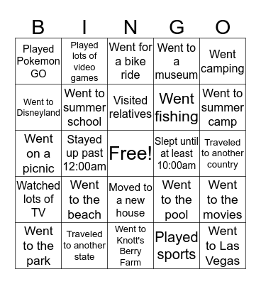 SUMMER BLAST! Bingo Card