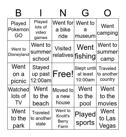 SUMMER BLAST! Bingo Card