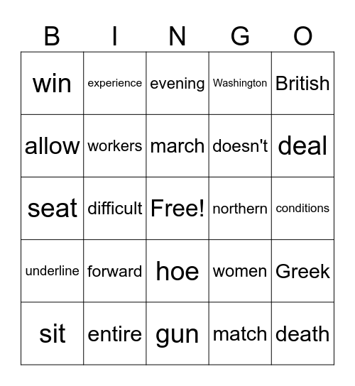 Sight Words 10b Bingo Card