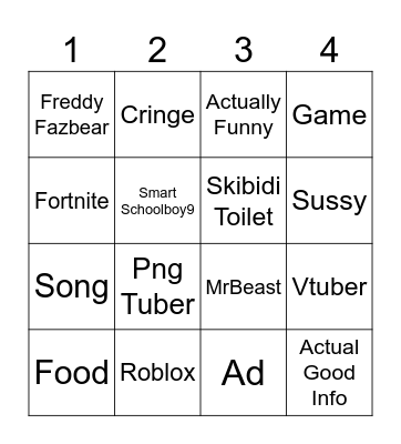 YT SHORTS Bingo Card