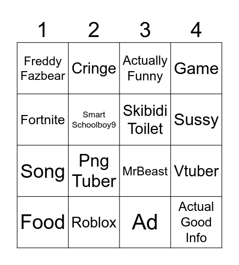 YT SHORTS Bingo Card