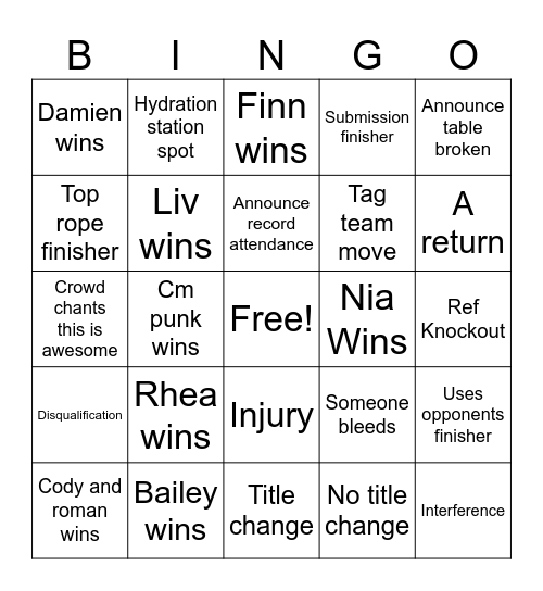 Bad Blood Bingo Card