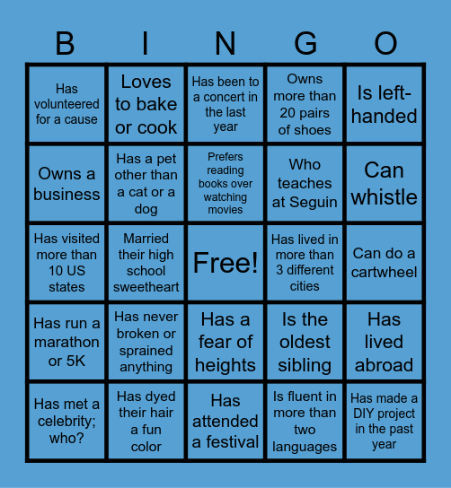2014 Class Bingo Card