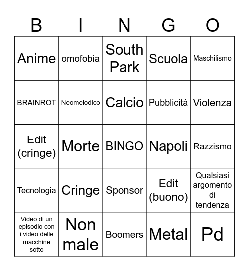 youtube shorts bingo Card