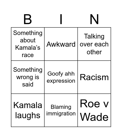 Presidential Bingo Card