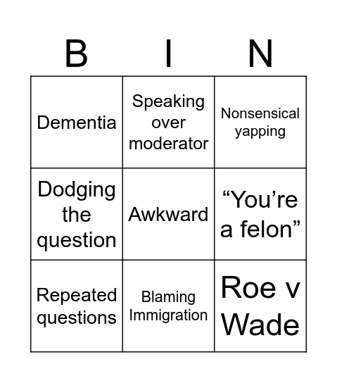 Presidential bingo Card