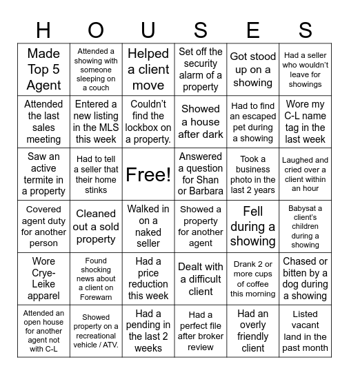 Realtor Bingo Card