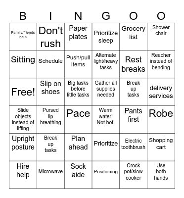 Energy Conservation Bingo Card