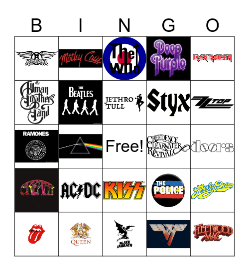 Classic Rock Bands Bingo Card