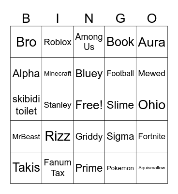 4-5th Bingo Card