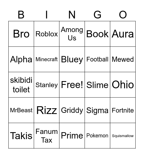 4-5th Bingo Card