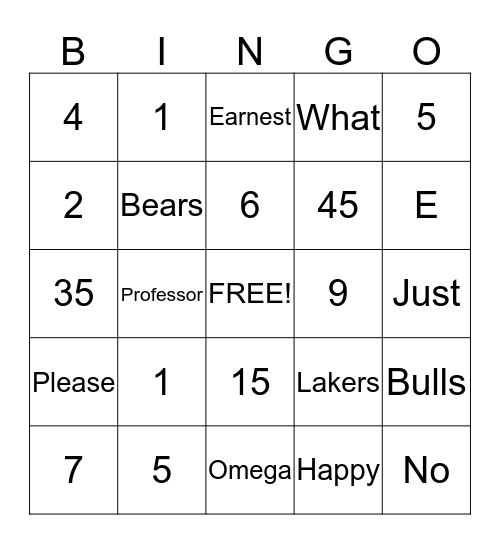 Sports Bingo Card