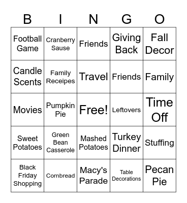 Thanksgiving Bingo Card