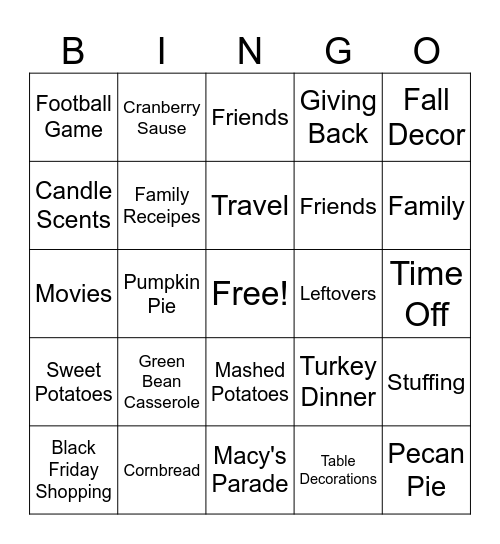 Thanksgiving Bingo Card
