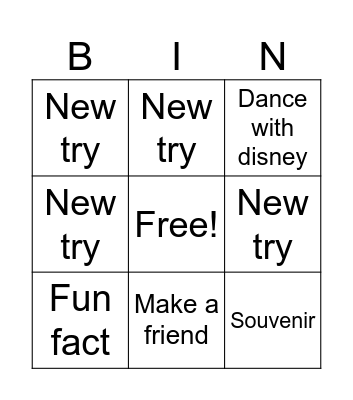 Epcot Challenge Bingo Card