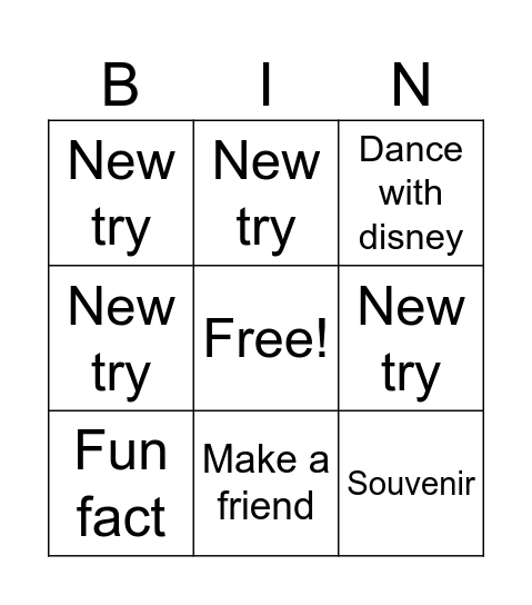 Epcot Challenge Bingo Card