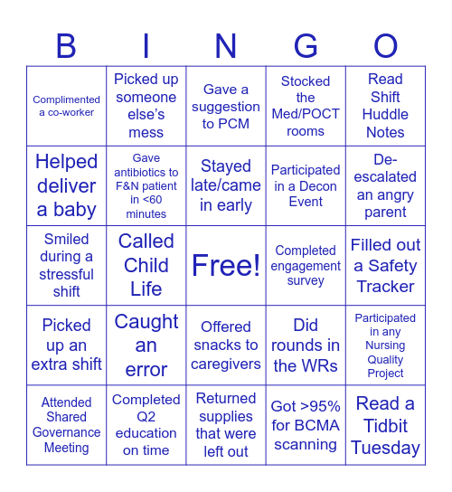 ED Celebration Week (RN/LPN/Medic) Bingo Card