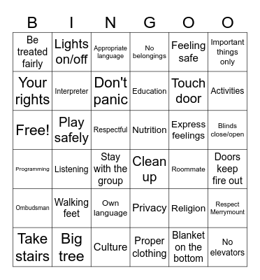 Rights, Responsibilities, and Fire Safety Bingo Card