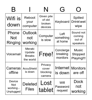 Dumb IT Things Bingo Card