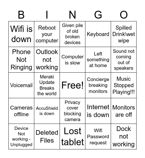 Dumb IT Things Bingo Card