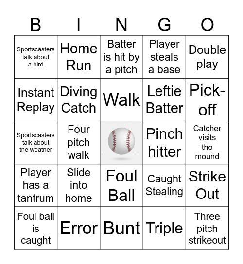 Baseball Bingo Card