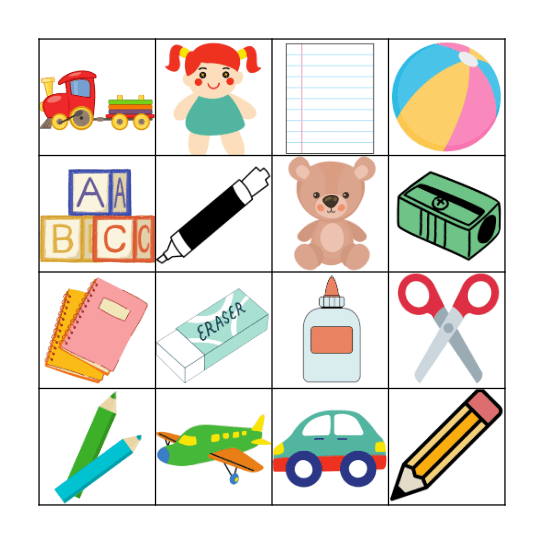 SCHOOL SUPPLIES/TOYS BINGO Card