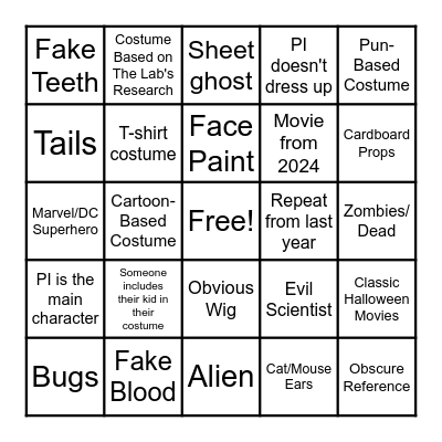 Costume BINGO Card