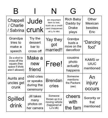 Wedding Bingo Card