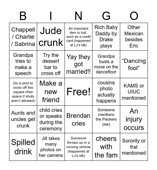 Wedding Bingo Card