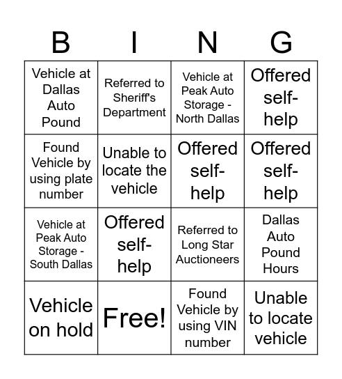Customer Service Week - Auto Pound Bingo Card