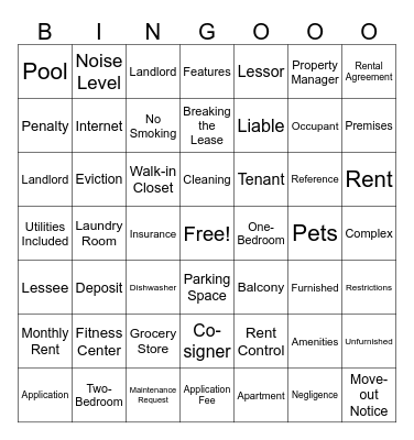 Finding an Aparment Bingo Card