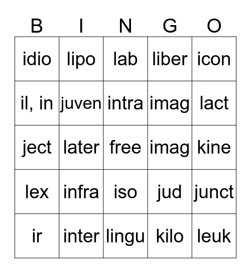 Vocabulary 415 419 Bingo Card
