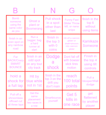 Mario Kart Bingo Card