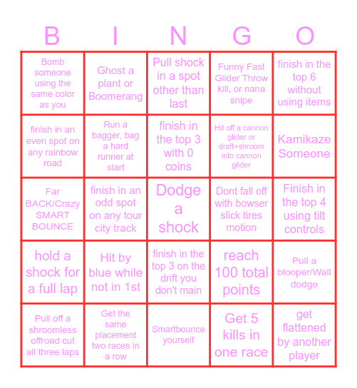 Mario Kart Bingo Card