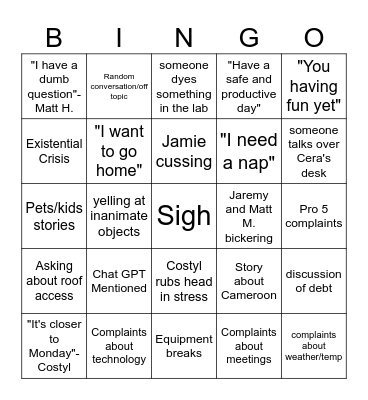 Untitled Bingo Card