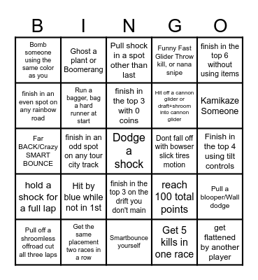 Mario Kart Bingo Card