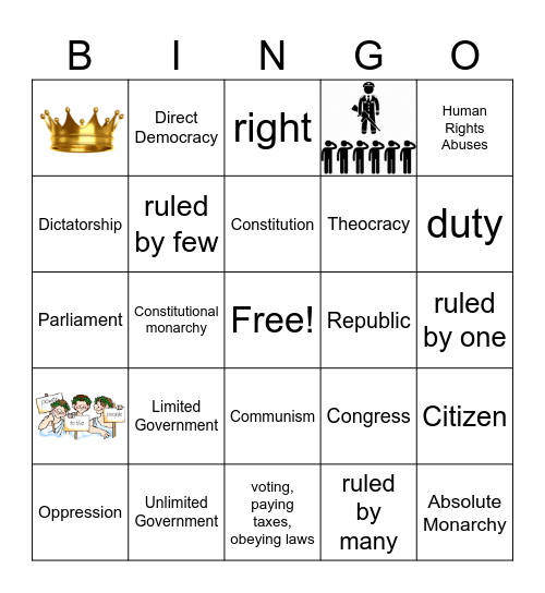 Government Quiz Review Bingo Card