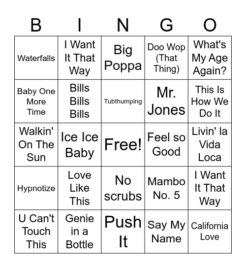 80s/90s Round 1 Bingo Card