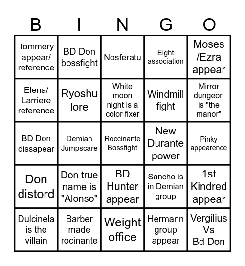 Canto VII Bingo Card