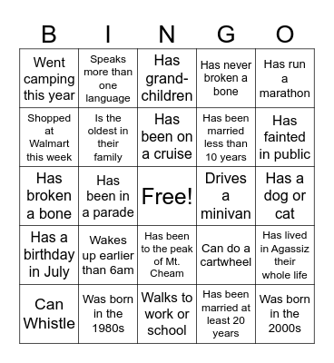 Find Someone Who... Bingo Card