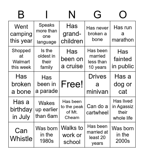 Find Someone Who... Bingo Card