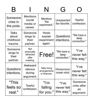 LOVE IS BLIND SZN 7 Bingo Card