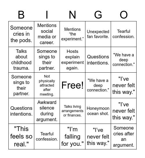 LOVE IS BLIND SZN 7 Bingo Card